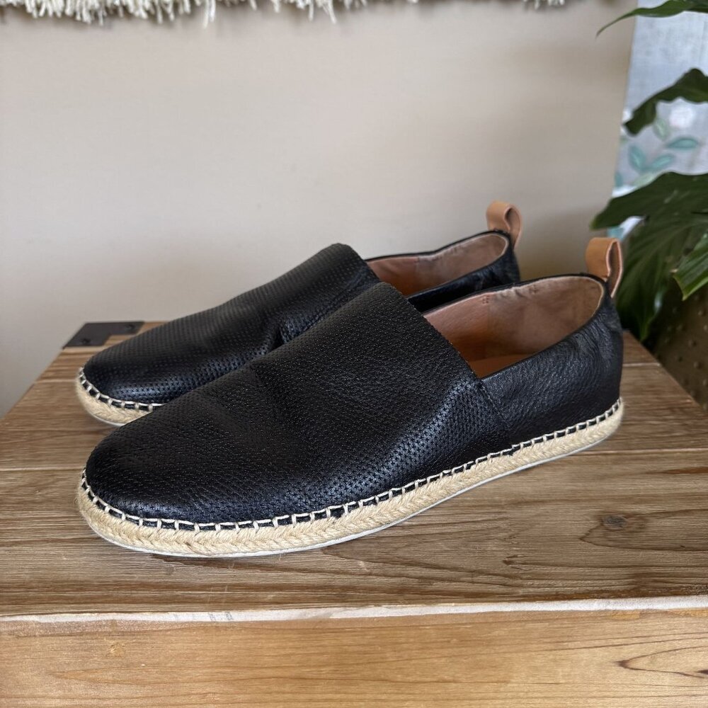 Gentle Souls Lizzy Slip On Black Pebbled Leather Espadrille Loafers Size 8.5